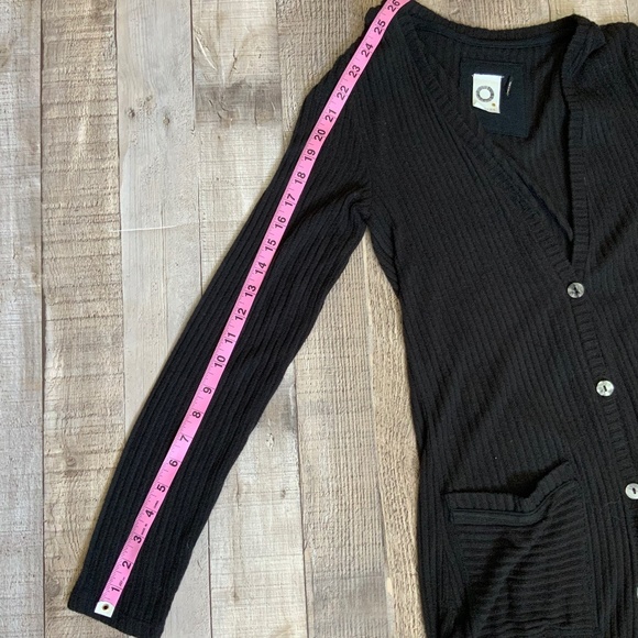 Anthropologie Akemi + Kin Lightweight Ribbed Black Button Front Long Cardigan S - Picture 11 of 11
